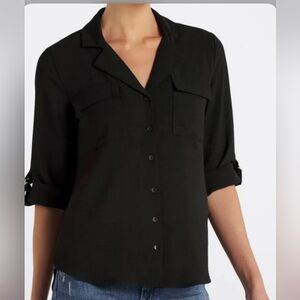 FORTUNE & IVEY HANNAH BUTTON DOWN 3/4 SLEEVE BLOUSE BLACK - S